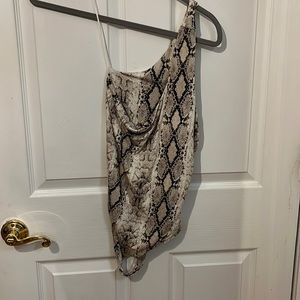 Snakeskin bodysuit one shoulder